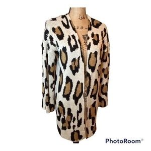 Leopard Print Long Knitted Open Front Cardigan Sweater